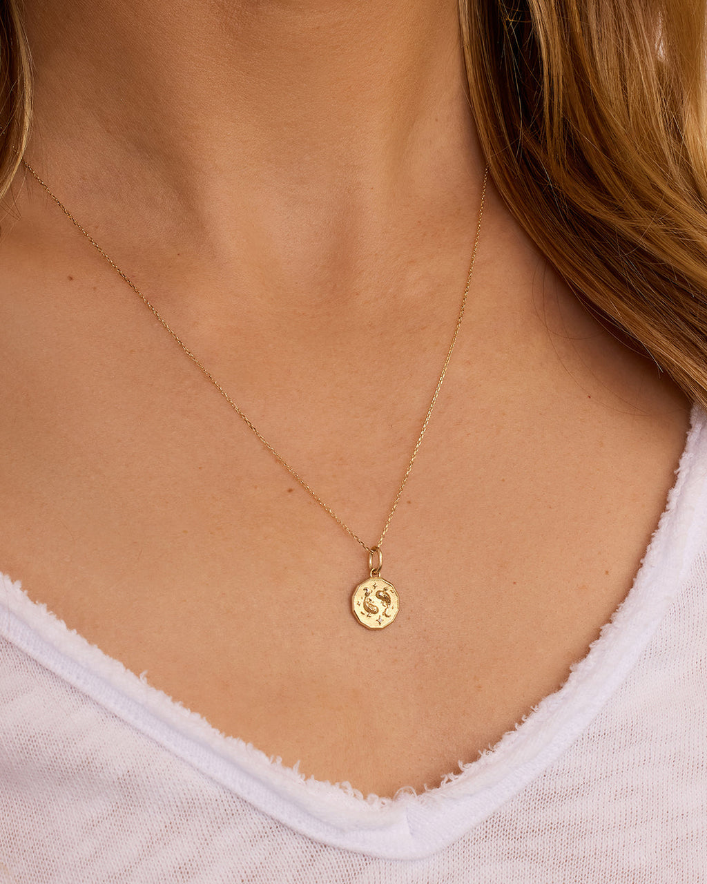 Diamond Zodiac Coin Charm || option::14K Solid Gold, Pisces