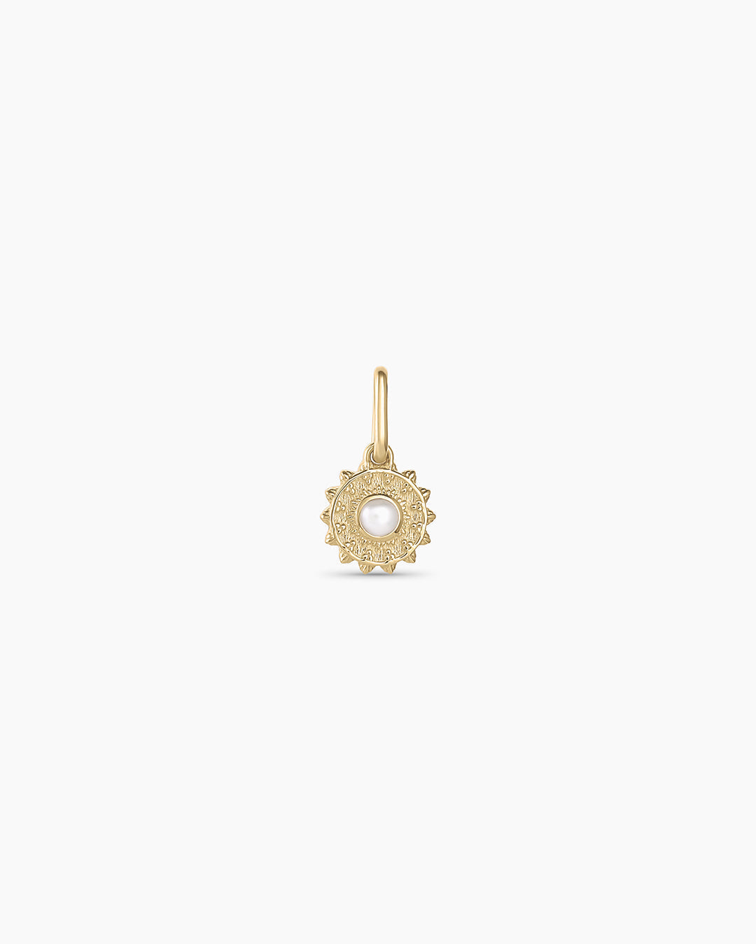 Sun Birthstone Charm || option::14K Solid Gold, Pearl - June