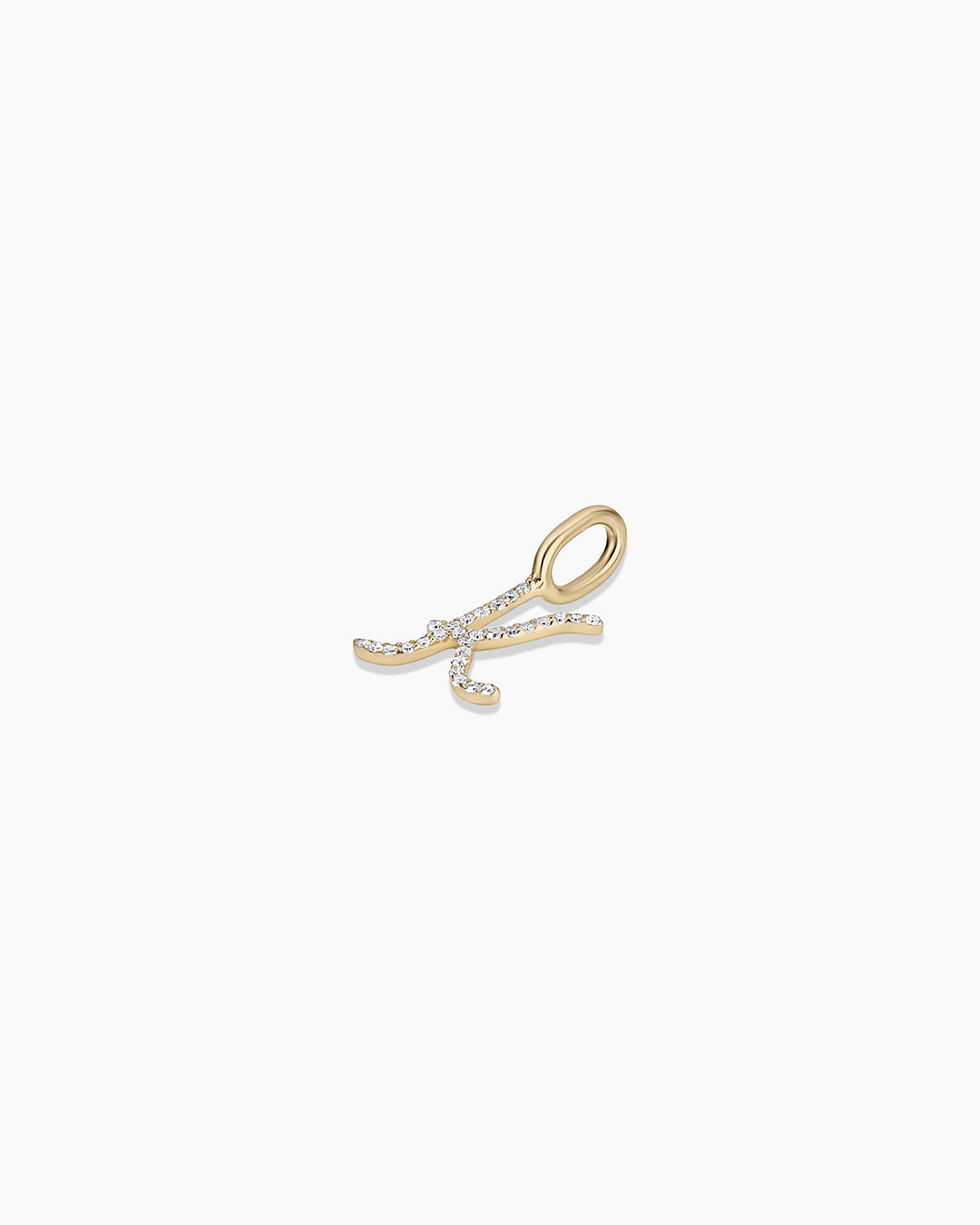Diamond Script Alphabet Charm || option::14K Solid Gold, K