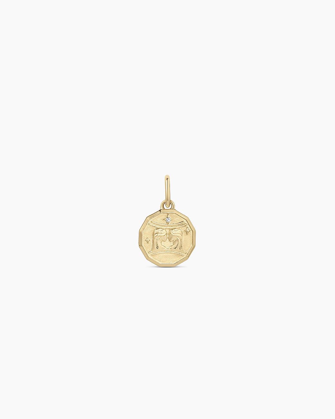 Diamond Zodiac Coin Charm || option::14K Solid Gold, Gemini