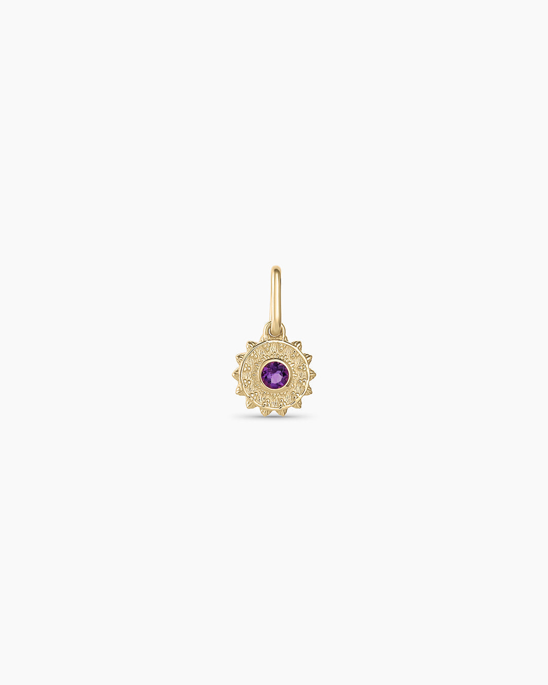 Sun Birthstone Charm || option::14K Solid Gold, Amethyst - February