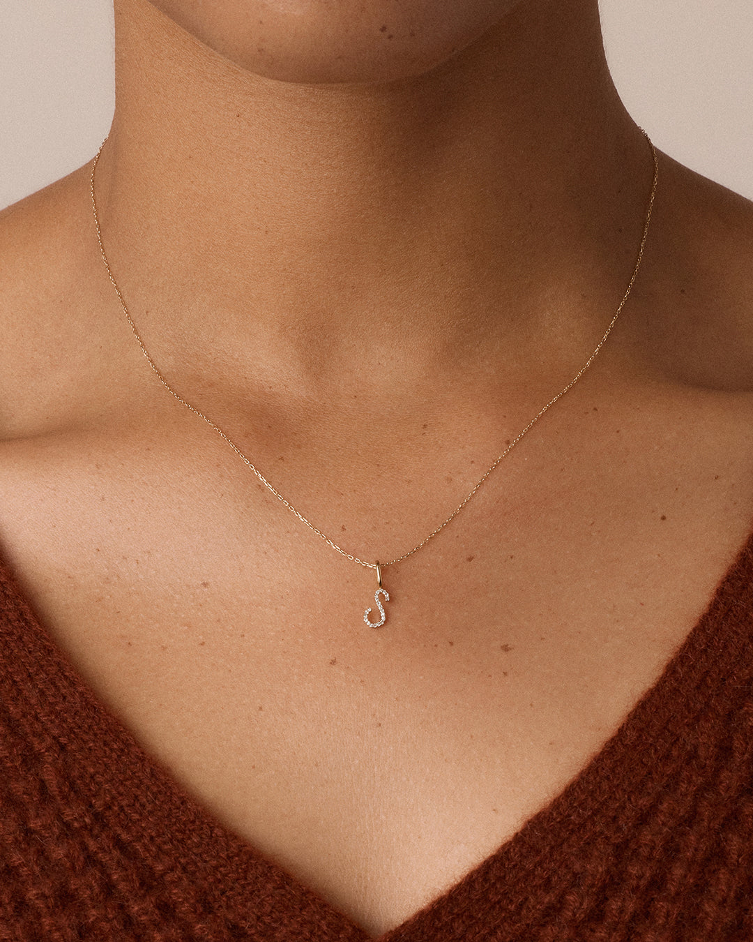 Diamond Script Alphabet Charm || option::14K Solid Gold, S