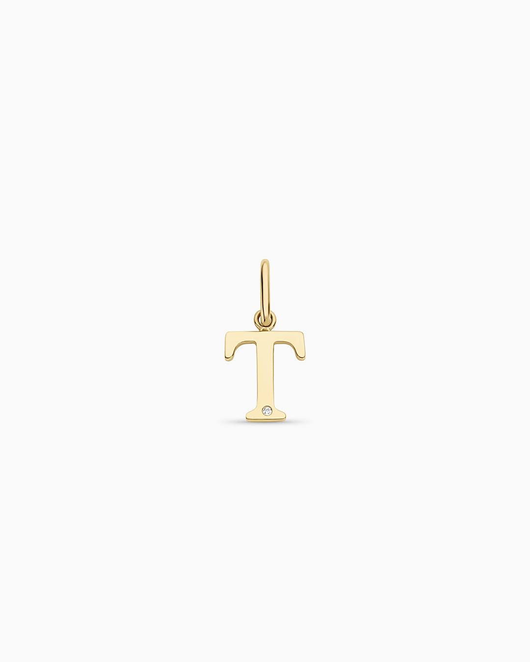 Diamond Vintage Alphabet Charm || option::14K Solid Gold, T