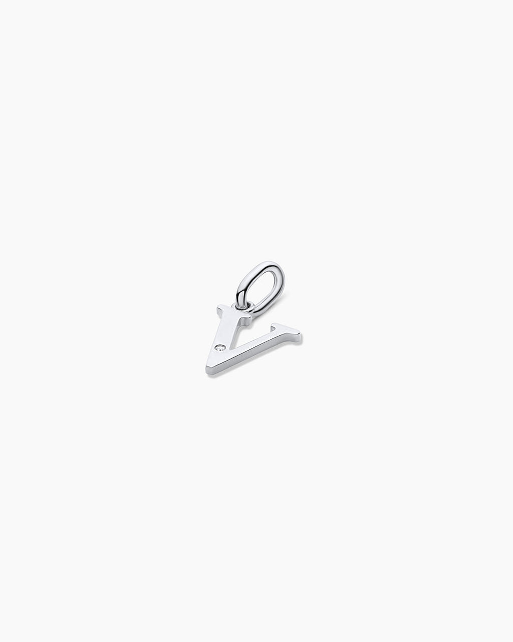 Diamond Vintage Alphabet Charm || option::14K Solid White Gold, V