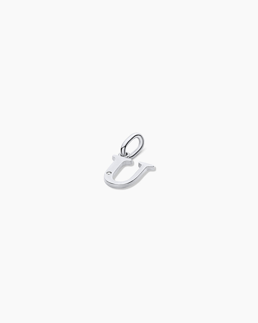 Diamond Vintage Alphabet Charm || option::14K Solid White Gold, U