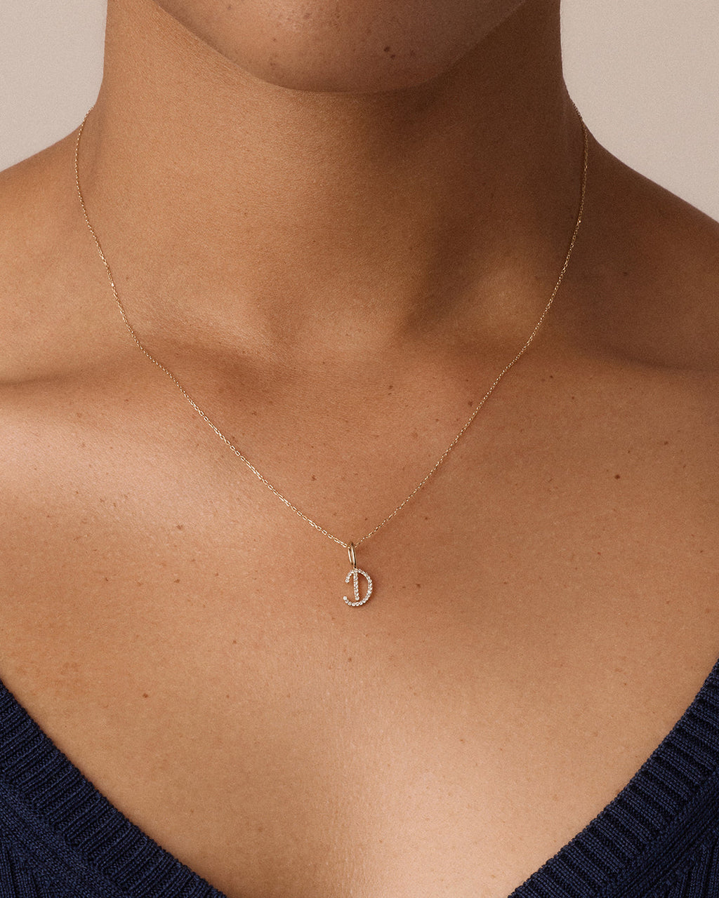 Diamond Script Alphabet Charm || option::14K Solid Gold, D