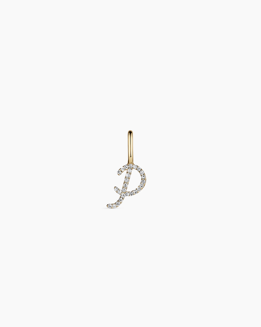 Diamond Script Alphabet Charm || option::14K Solid Gold, P