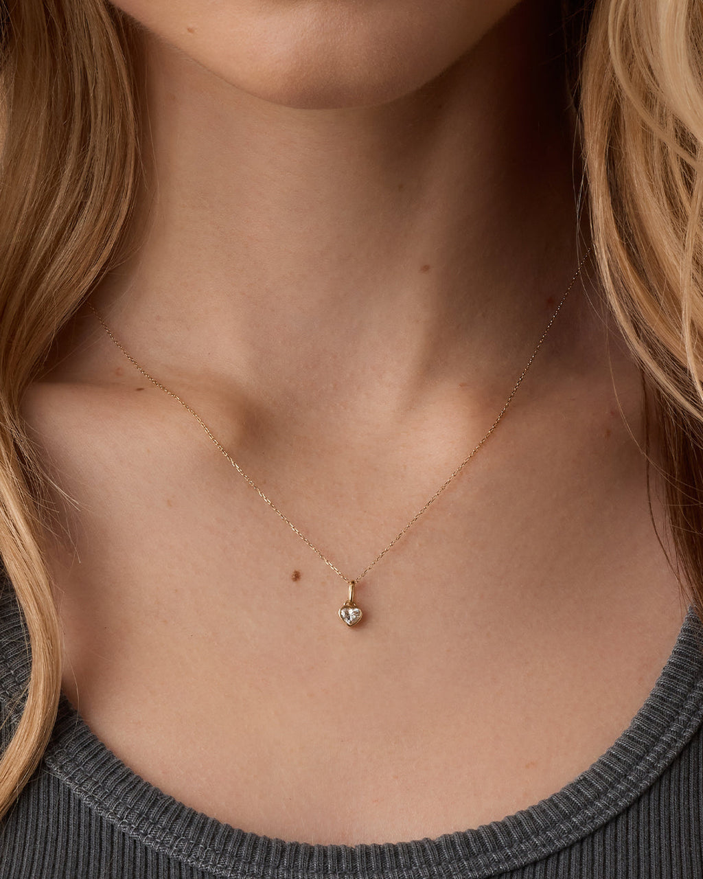 Lab Grown Diamond Heart Charm || option::14K Solid Gold