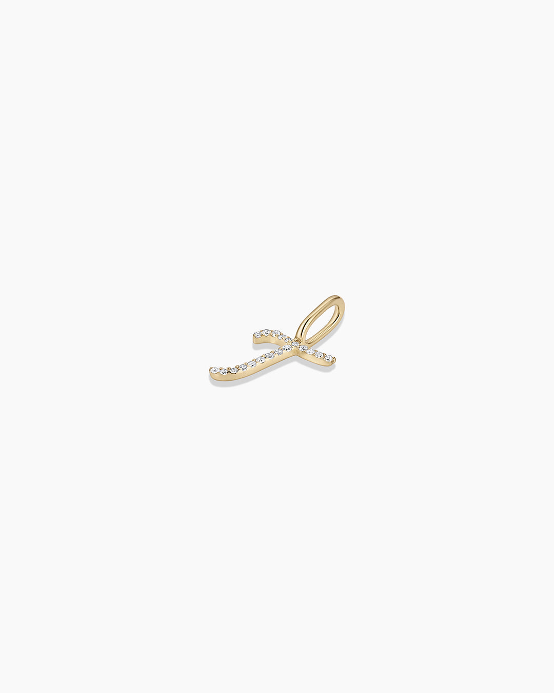 Diamond Script Alphabet Charm || option::14K Solid Gold, T