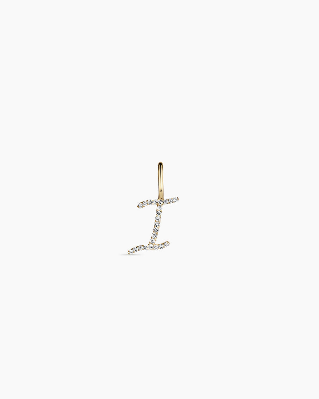 Diamond Script Alphabet Charm || option::14K Solid Gold, I