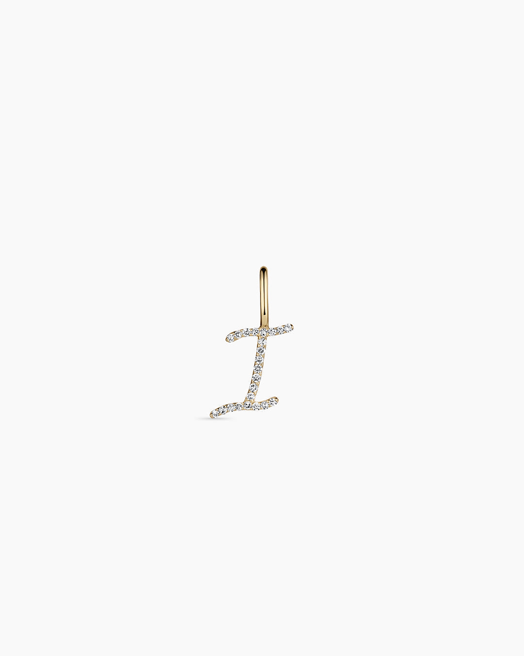 Diamond Script Alphabet Charm || option::14K Solid Gold, I