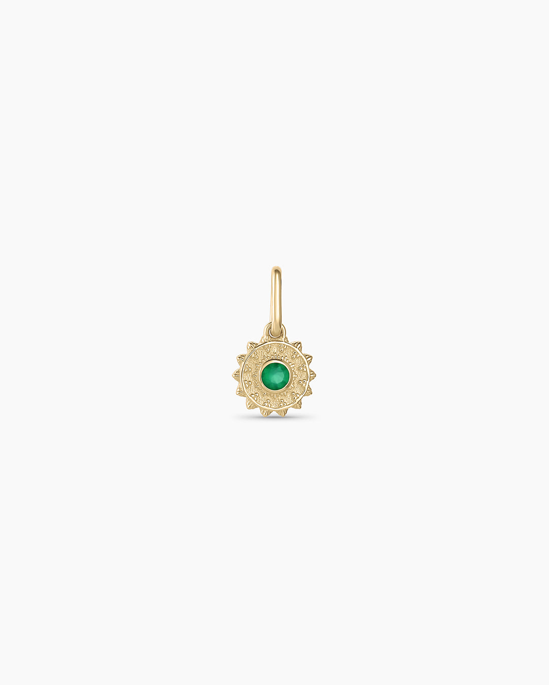 Sun Birthstone Charm || option::14K Solid Gold, Green Agate - May